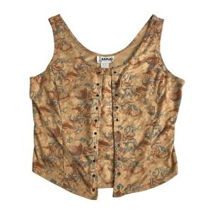 Vintage 90s Banjo Corset Top XL Floral Faux Suede Turquoise Western Southwestern